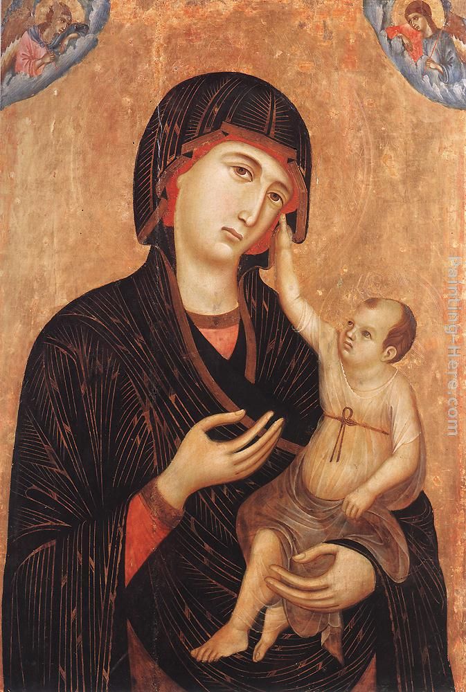 Madonna with Child and Two Angels (Crevole Madonna) painting - Duccio di Buoninsegna Madonna with Child and Two Angels (Crevole Madonna) art painting